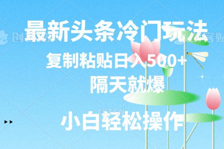 最新头条冷门玩法，隔天就爆，复制粘贴日入500+祝创空间-网创项目资源站-副业项目-创业项目-搞钱项目祝创空间