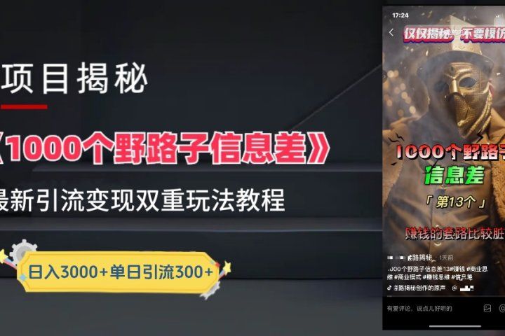 抖音最新一千个野路子玩法教程，变现+引流双重玩法，野路子信息差祝创空间-网创项目资源站-副业项目-创业项目-搞钱项目祝创空间