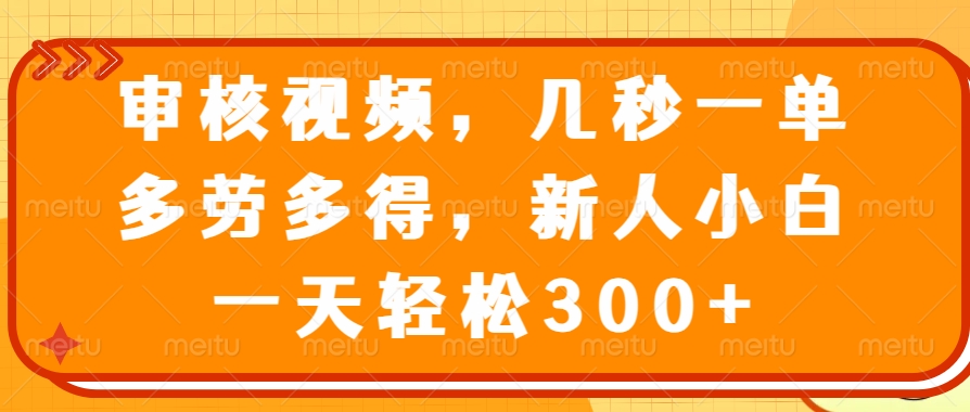 审核视频项目，几秒一单，多劳多得，新人小白一天轻松300+祝创空间-网创项目资源站-副业项目-创业项目-搞钱项目祝创空间