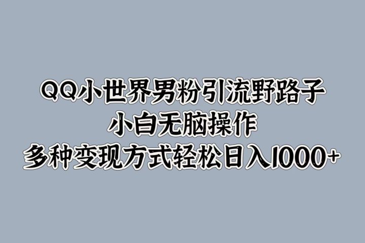 QQ小世界男粉引流野路子，小白无脑操作，多种变现方式轻松日入1000+祝创空间-网创项目资源站-副业项目-创业项目-搞钱项目祝创空间