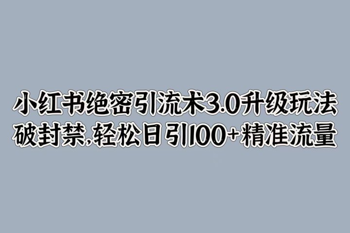 小红书绝密引流术3.0升级玩法，破封禁，轻松日引100+精准流量祝创空间-网创项目资源站-副业项目-创业项目-搞钱项目祝创空间