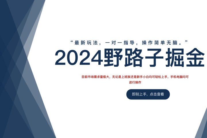 2024野路子掘金，最新玩 法， 一对一指导，操作简单无脑。祝创空间-网创项目资源站-副业项目-创业项目-搞钱项目祝创空间