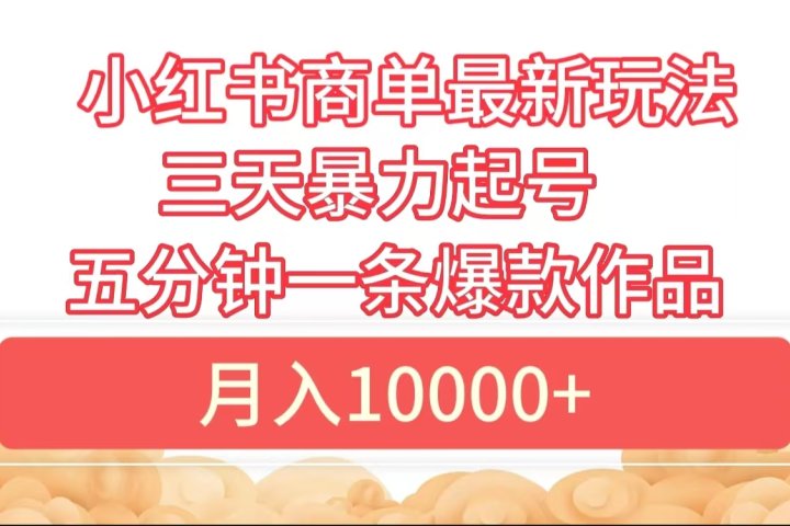 小红书商单最新玩法 3天暴力起号 5分钟一条爆款作品 月入10000+祝创空间-网创项目资源站-副业项目-创业项目-搞钱项目祝创空间