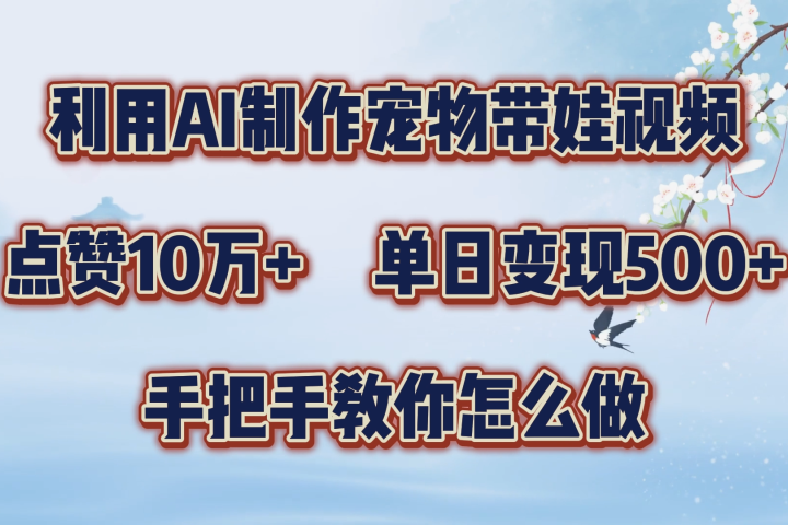 利用AI制作宠物带娃视频，轻松涨粉，点赞10万+，单日变现三位数！手把手教你怎么做祝创空间-网创项目资源站-副业项目-创业项目-搞钱项目祝创空间
