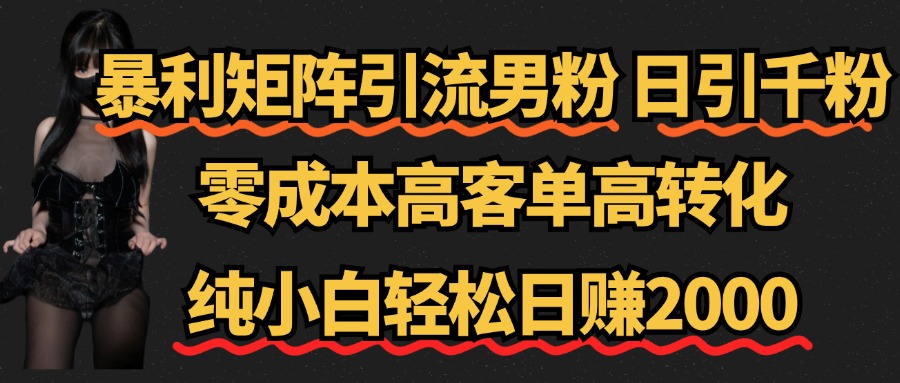 暴利矩阵引流男粉（日引千粉），零成本高客单高转化，纯小白轻松日赚2000+祝创空间-网创项目资源站-副业项目-创业项目-搞钱项目祝创空间