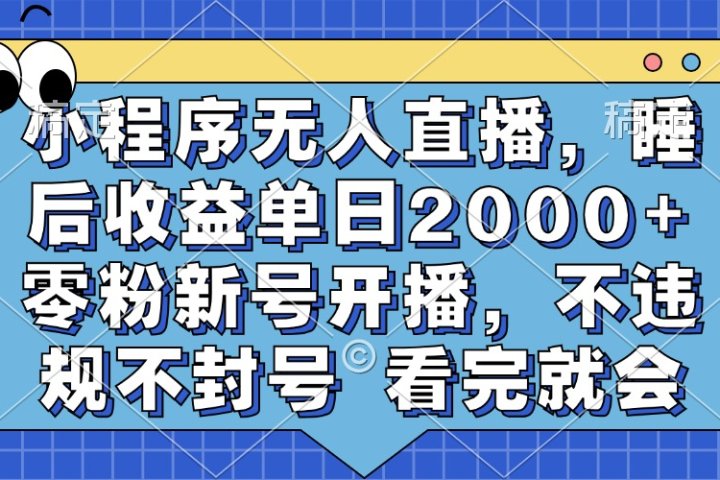 小程序无人直播，睡后收益单日2000+ 零粉新号开播，不违规不封号 看完就会祝创空间-网创项目资源站-副业项目-创业项目-搞钱项目祝创空间