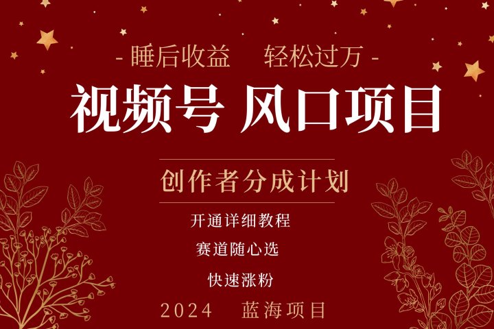 拥有睡眠收益的微信视频号大风口项目，轻松月入过万+，多赛道选择，可矩阵，玩法简单轻松上手祝创空间-网创项目资源站-副业项目-创业项目-搞钱项目祝创空间