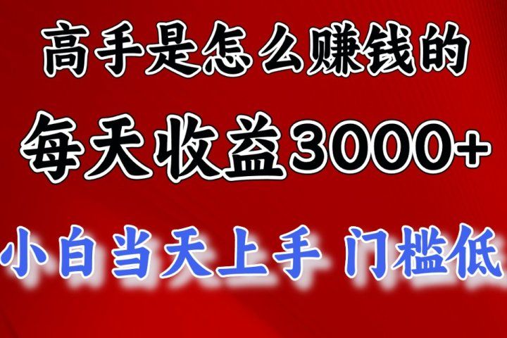 高手是怎么赚钱的，一天收益3000+ 这是穷人逆风翻盘的一个项目，非常稳祝创空间-网创项目资源站-副业项目-创业项目-搞钱项目祝创空间