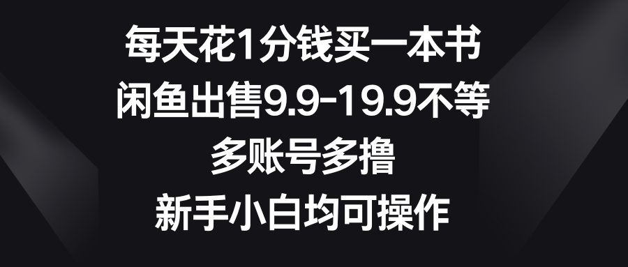 每天花1分钱买一本书，闲鱼出售9.9-19.9不等，多账号多撸，新手小白均可操作祝创空间-网创项目资源站-副业项目-创业项目-搞钱项目祝创空间