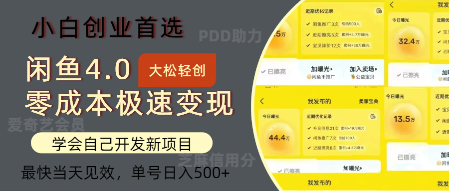 闲鱼0成本极速变现项目，多种变现方式，单号日入500+最新玩法祝创空间-网创项目资源站-副业项目-创业项目-搞钱项目祝创空间