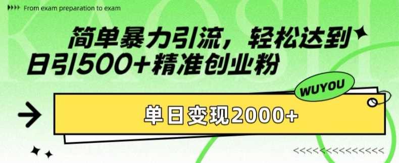 简单暴力引流轻松达到日引500+精准创业粉，单日变现2k【揭秘】祝创空间-网创项目资源站-副业项目-创业项目-搞钱项目祝创空间