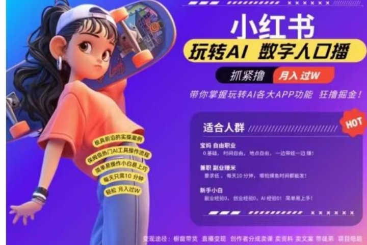 小红书数字人暴力起号，AI改写文案，流量火爆月入破W轻松拿捏，再也不用费劲录口播祝创空间-网创项目资源站-副业项目-创业项目-搞钱项目祝创空间