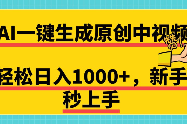 免费无限制，AI一键生成原创中视频，新手小白轻松日入1000+，超简单，可矩阵，可发全平台祝创空间-网创项目资源站-副业项目-创业项目-搞钱项目祝创空间