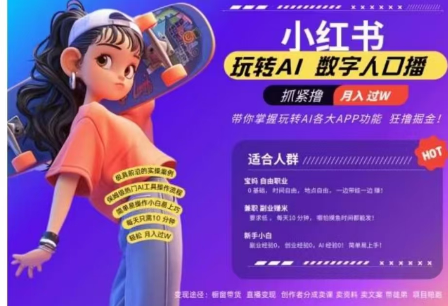 图片[1]祝创空间-网创项目资源站-副业项目-创业项目-搞钱项目小红书数字人暴力起号，AI改写文案，流量火爆月入破W轻松拿捏，再也不用费劲录口播祝创空间-网创项目资源站-副业项目-创业项目-搞钱项目祝创空间