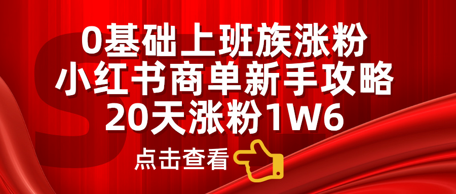 小红书商单新手攻略，20天涨粉1.6w，0基础上班族涨粉祝创空间-网创项目资源站-副业项目-创业项目-搞钱项目祝创空间