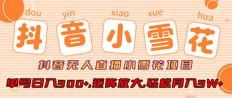 抖音无人直播小雪花项目，单号日入300+,矩阵放大,轻松月入3W+祝创空间-网创项目资源站-副业项目-创业项目-搞钱项目祝创空间