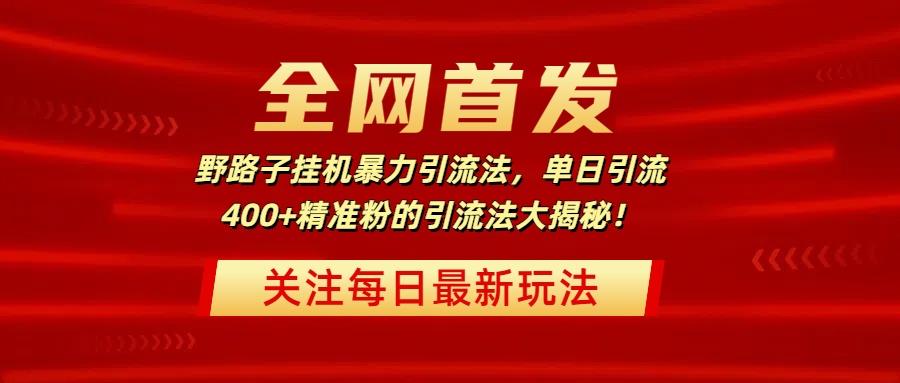 全网首发，野路子挂机暴力引流法，单日引流400+精准粉的引流法大揭秘！祝创空间-网创项目资源站-副业项目-创业项目-搞钱项目祝创空间