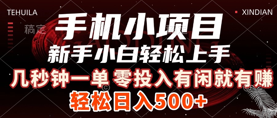 手机小项目 新手小白轻松上手 几秒钟一单，有闲就有赚，做就有，日入500+祝创空间-网创项目资源站-副业项目-创业项目-搞钱项目祝创空间