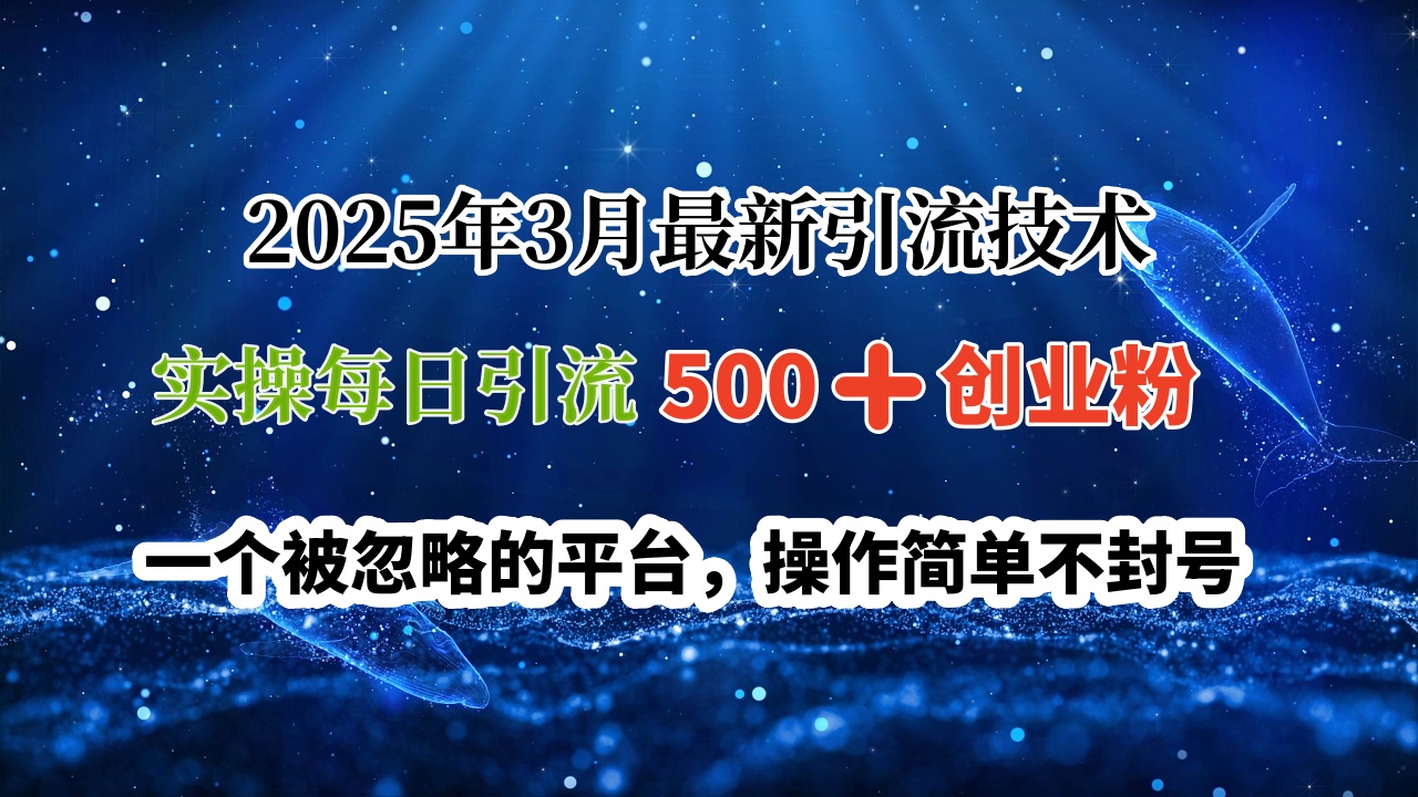 2025年3月最新引流技术，实操每日引流500➕创业粉，一个被忽略的平台，操作简单不封号祝创空间-网创项目资源站-副业项目-创业项目-搞钱项目祝创空间