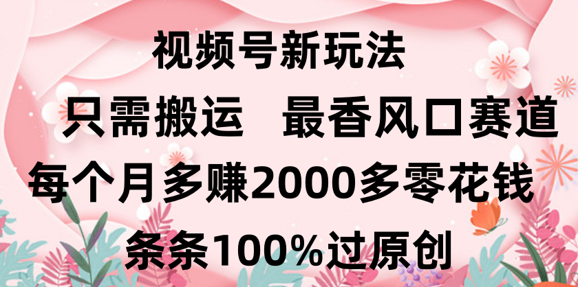 日入2000+，条条100%过原创，视频号最香风口赛道，小白轻松上手祝创空间-网创项目资源站-副业项目-创业项目-搞钱项目祝创空间
