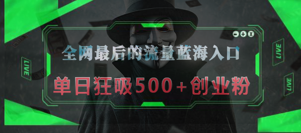 全网最后的流量蓝海入口，半小时引流50+创业粉，单日狂吸500+创业粉祝创空间-网创项目资源站-副业项目-创业项目-搞钱项目祝创空间