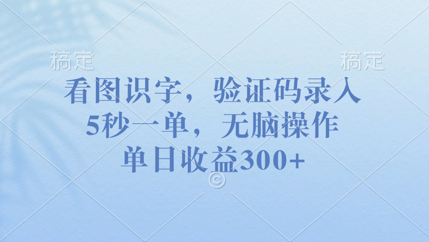 看图识字，验证码录入，5秒一单，无脑操作，单日收益300+祝创空间-网创项目资源站-副业项目-创业项目-搞钱项目祝创空间