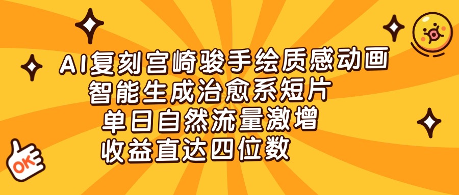 AI复刻宫崎骏手绘质感动画，智能生成治愈系短片，单日自然流量激增，收益直达四位数祝创空间-网创项目资源站-副业项目-创业项目-搞钱项目祝创空间