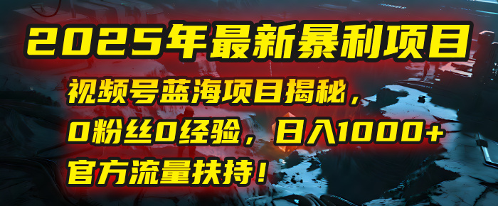 2025年最新暴利项目:视频号蓝海项目揭秘,0粉丝0经验,日入1000+,官方流量扶持!祝创空间-网创项目资源站-副业项目-创业项目-搞钱项目祝创空间