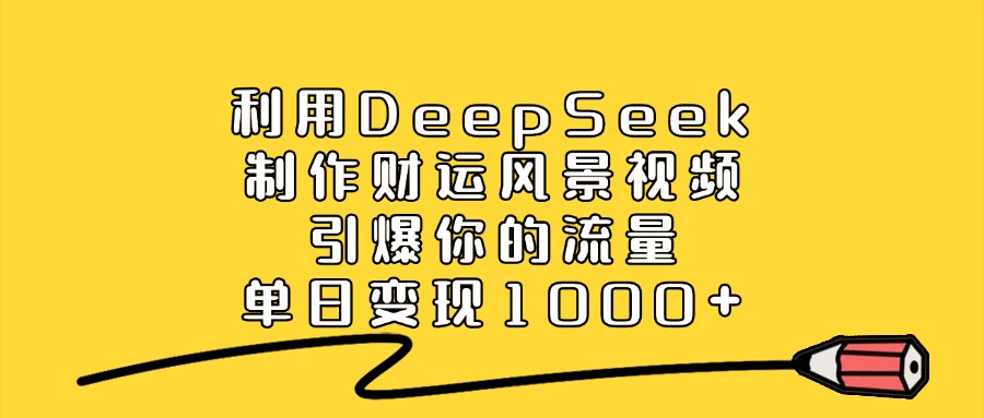 利用DeepSeek制作财运风景视频，单日变现1000+，引爆你的流量祝创空间-网创项目资源站-副业项目-创业项目-搞钱项目祝创空间