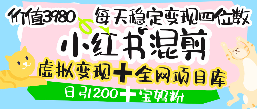 价值3980的小红书混剪, 虚拟变现 +全网项目库 , 日引200+宝妈创业粉,每天稳定四位数变现祝创空间-网创项目资源站-副业项目-创业项目-搞钱项目祝创空间