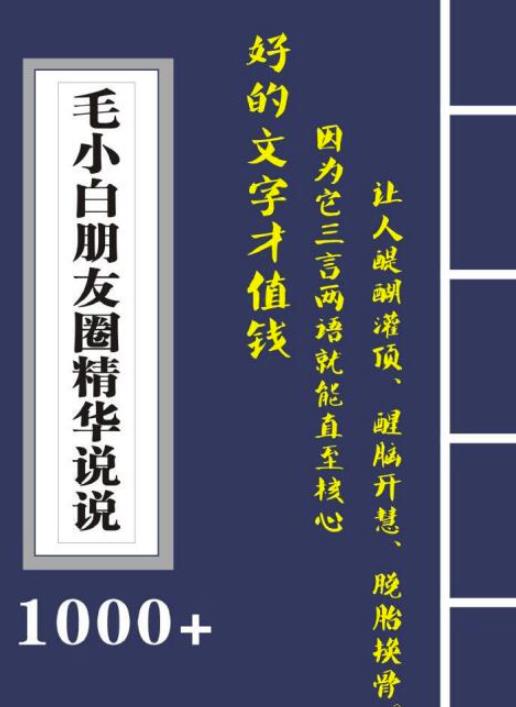 毛小白内容合集《朋友圈说说精华1000+》好的文字才值钱(第1部+2部)祝创空间-网创项目资源站-副业项目-创业项目-搞钱项目祝创空间