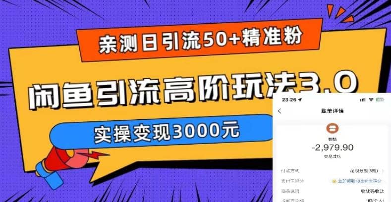 实测日引50+精准粉,闲鱼引流高阶玩法3.0,实操变现3000元祝创空间-网创项目资源站-副业项目-创业项目-搞钱项目祝创空间