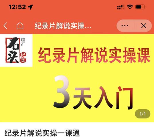 石头纪实·纪录片解说实操课，3天入门，快速掌握纪录片解说视频制作祝创空间-网创项目资源站-副业项目-创业项目-搞钱项目祝创空间