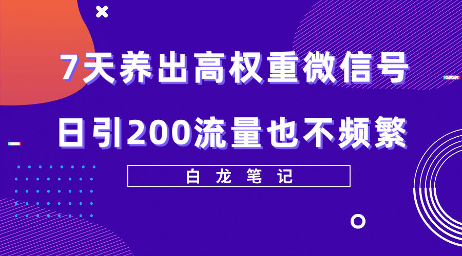 7天养出高权重微信号，日引200流量也不频繁，方法价值3680元祝创空间-网创项目资源站-副业项目-创业项目-搞钱项目祝创空间