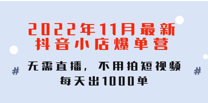 2022年11月最新抖音小店爆单训练营：无需直播，不用拍短视频，每天出1000单祝创空间-网创项目资源站-副业项目-创业项目-搞钱项目祝创空间