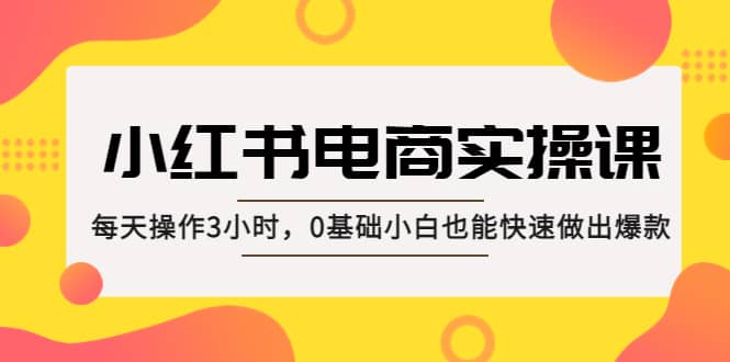 小红书·电商实操课：每天操作3小时，0基础小白也能快速做出爆款祝创空间-网创项目资源站-副业项目-创业项目-搞钱项目祝创空间