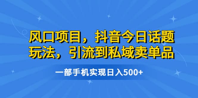 风口项目，抖音今日话题玩法，引流到私域卖单品，一部手机实现日入500+祝创空间-网创项目资源站-副业项目-创业项目-搞钱项目祝创空间
