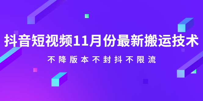 抖音短视频11月份最新搬运技术，不降版本不封抖不限流！【视频课程】祝创空间-网创项目资源站-副业项目-创业项目-搞钱项目祝创空间