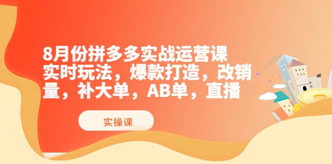 8月份拼多多实战运营课，实时玩法，爆款打造，改销量，补大单，AB单，直播祝创空间-网创项目资源站-副业项目-创业项目-搞钱项目祝创空间
