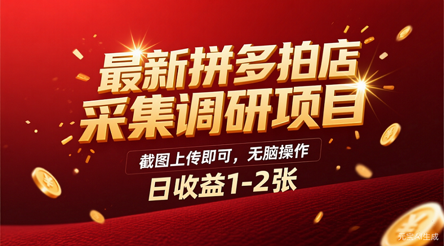 最新拼多多拍店采集调研项目，截图上传即可，无脑操作，日收益1-2张祝创空间-网创项目资源站-副业项目-创业项目-搞钱项目祝创空间