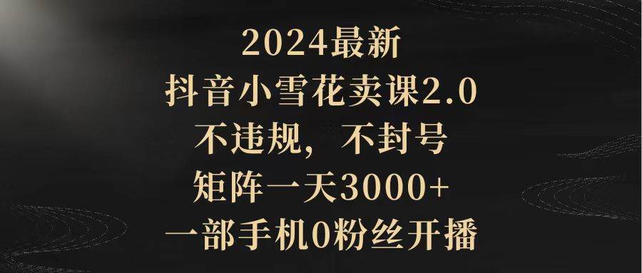 2024最新抖音小雪花卖课2.0 不违规 不封号 矩阵一天3000+一部手机0粉丝开播祝创空间-网创项目资源站-副业项目-创业项目-搞钱项目祝创空间