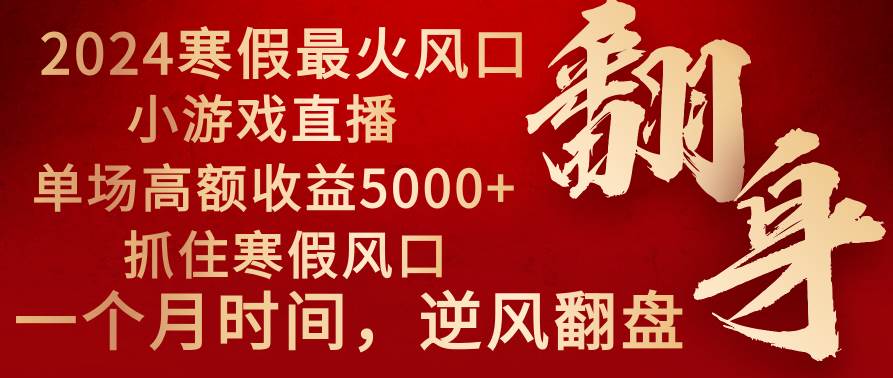 2024年最火寒假风口项目 小游戏直播 单场收益5000+抓住风口 一个月直接提车祝创空间-网创项目资源站-副业项目-创业项目-搞钱项目祝创空间
