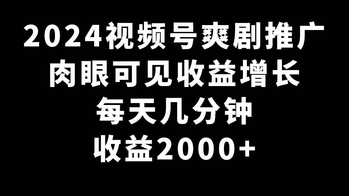 2024视频号爽剧推广，肉眼可见的收益增长，每天几分钟收益2000+祝创空间-网创项目资源站-副业项目-创业项目-搞钱项目祝创空间