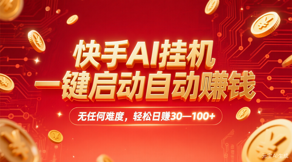 快手AI，一键启动自动赚钱 无任何难度，轻松一天30—100+祝创空间-网创项目资源站-副业项目-创业项目-搞钱项目祝创空间