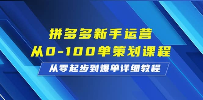 拼多多新手运营从0-100单策划课程，从零起步到爆单详细教程祝创空间-网创项目资源站-副业项目-创业项目-搞钱项目祝创空间