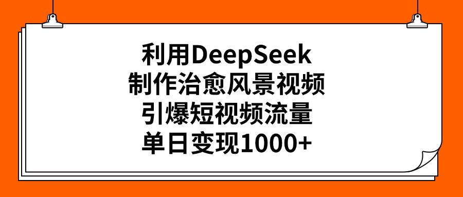 利用DeepSeek制作，治愈风景视频，引爆短视频流量，单日变现1000+祝创空间-网创项目资源站-副业项目-创业项目-搞钱项目祝创空间