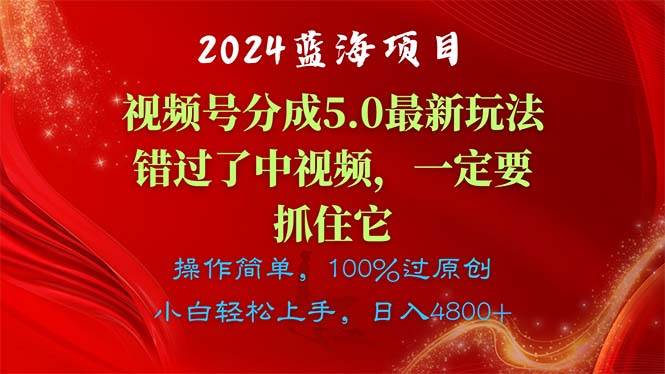 2024蓝海项目，视频号分成计划5.0最新玩法，错过了中视频，一定要抓住…祝创空间-网创项目资源站-副业项目-创业项目-搞钱项目祝创空间