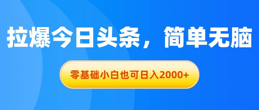 拉爆今日头条,简单无脑,零基础小白也可日入2000+祝创空间-网创项目资源站-副业项目-创业项目-搞钱项目祝创空间