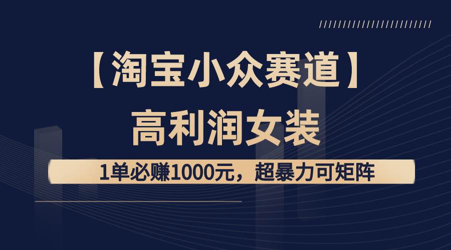 【淘宝小众赛道】高利润女装：1单必赚1000元，超暴力可矩阵祝创空间-网创项目资源站-副业项目-创业项目-搞钱项目祝创空间