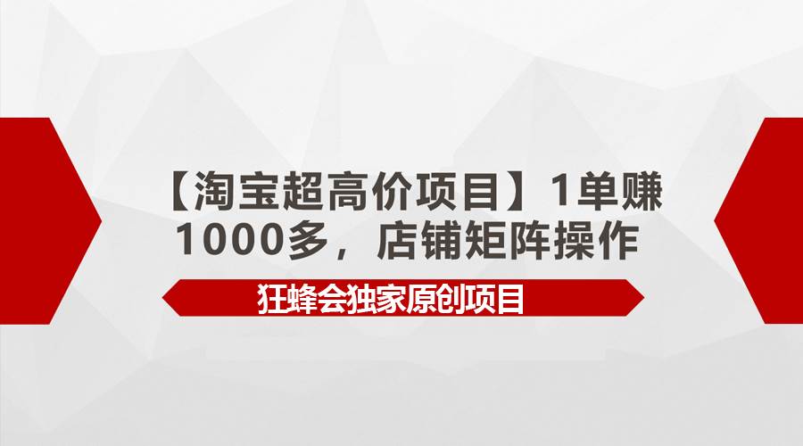 【淘宝超高价项目】1单赚1000多，店铺矩阵操作祝创空间-网创项目资源站-副业项目-创业项目-搞钱项目祝创空间